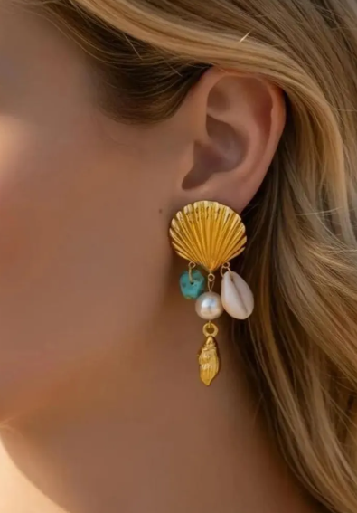 Boucles d’Oreilles Coquillages Dorées en Acier Inoxydable