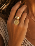 Bague Réglable Œil Solaire Dorée en Acier Inoxydable