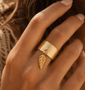 Bague Feuille Dorée Réglable en Acier Inoxydable