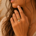 Bague Étoile de Mer Turquoise Réglable en Acier Inoxydable
