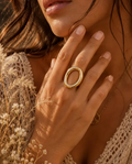 Bague Ovale Dorée Réglable en Acier Inoxydable