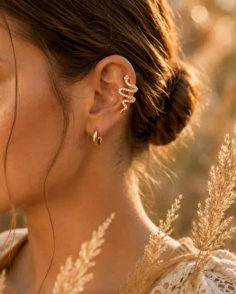 Earcuff Serpent Doré Sans Perçage en Acier Inoxydable