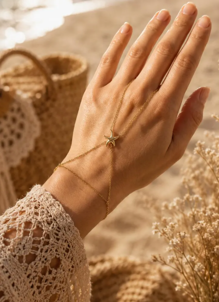 Bracelet de Main Étoile de Mer Doré – Acier Inoxydable