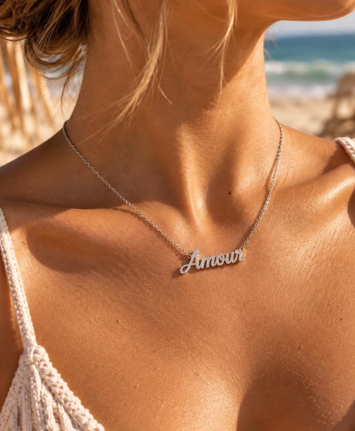 Collier Amour Argenté en Acier Inoxydable Femme
