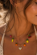 Collier Fruits & Cœur en Acier Inoxydable Doré