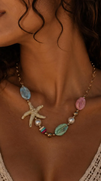 Collier Coquillages & Étoile de Mer en Acier Inoxydable