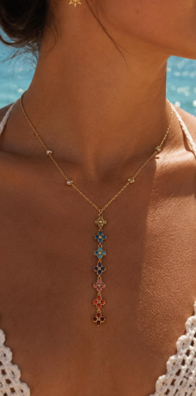 Collier Cravate Multicolore en Acier Inoxydable Doré