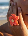 Bague Fleur Corail Réglable en Acier Inoxydable