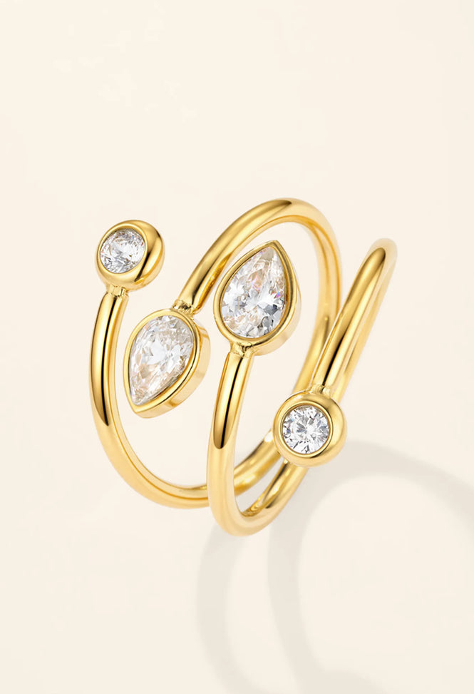 Bague Dorée Réglable Pierres en Acier Inoxydable | Lilou Bohème