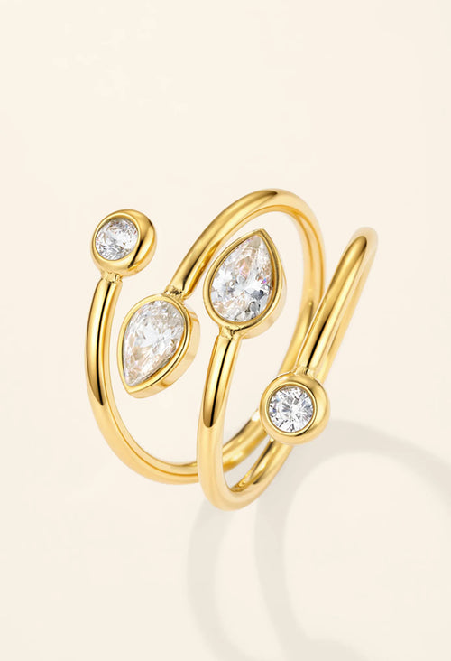 Bague Dorée Réglable Pierres en Acier Inoxydable | Lilou Bohème