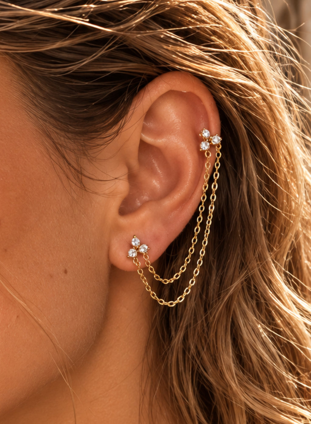 Mono Boucle Double Chaîne Dorée Acier Inoxydable | Lilou Bohème