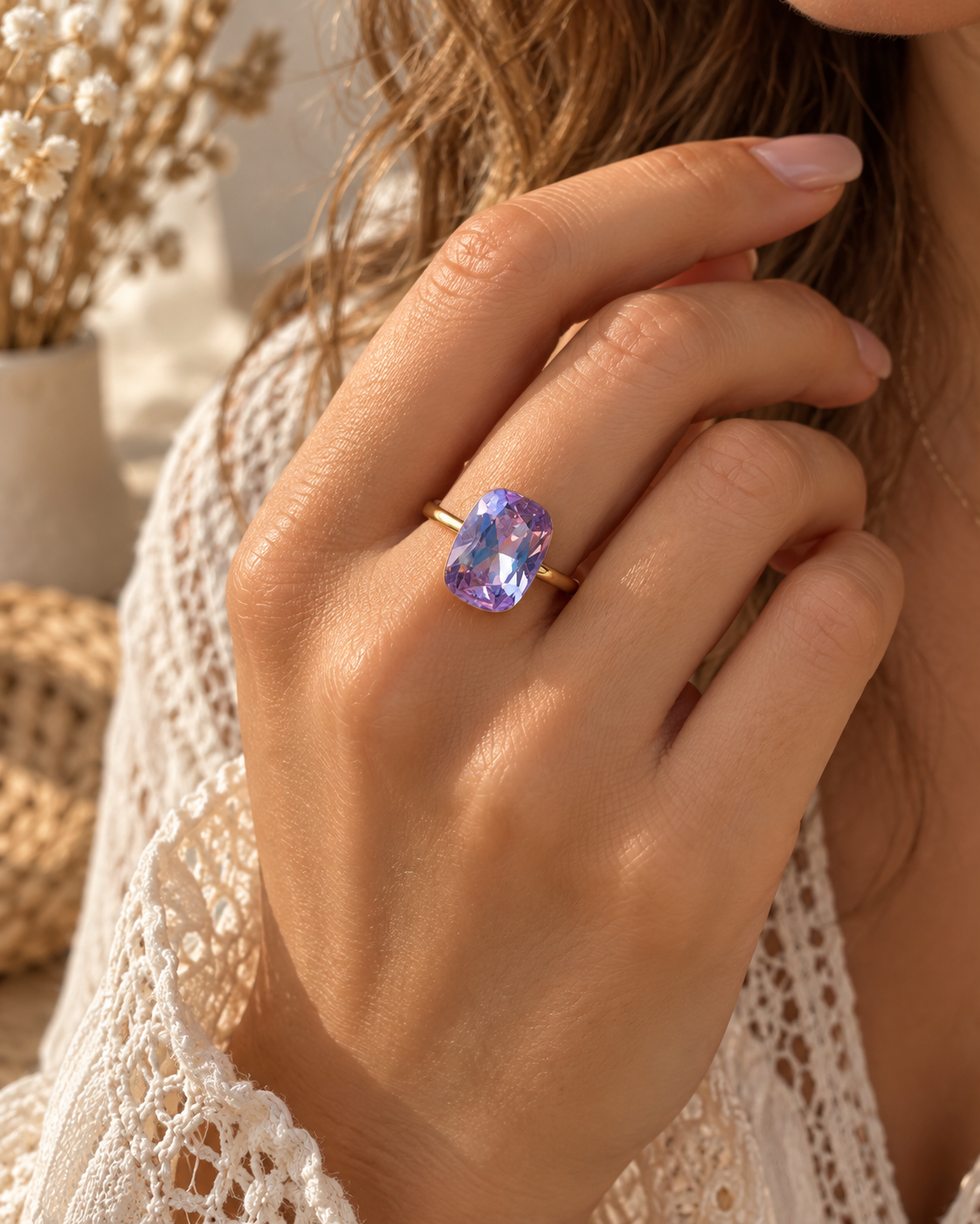 Bague Lilas Réglable en Acier Inoxydable | Lilou Bohème
